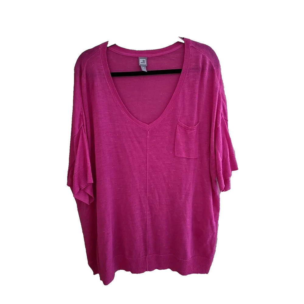 JCP Pink V-Neck Knit‎ Pocket Stretch Short Sleeve Pullover Top Womans Plus Sz 3X